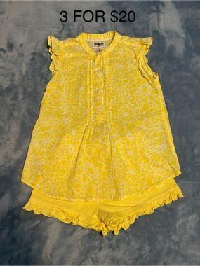 🌟Girls 6 (Small fit) OshKosh B'gosh Yellow Floral Ruffle Tank & Shorts Set